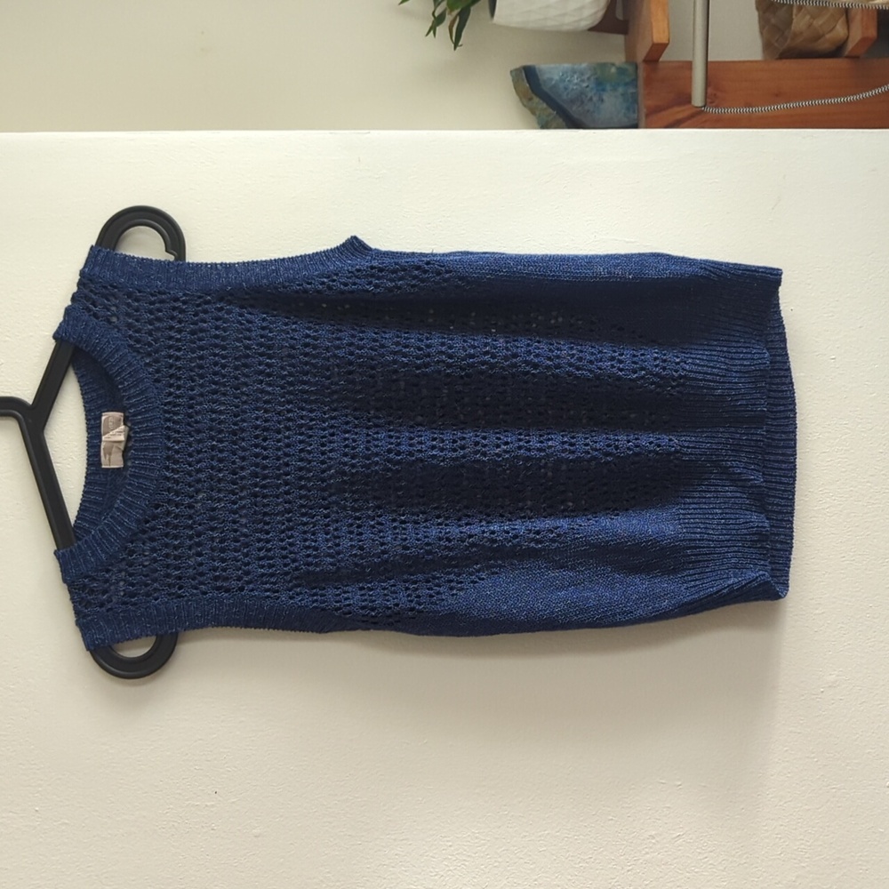 Blue mesh knit tank